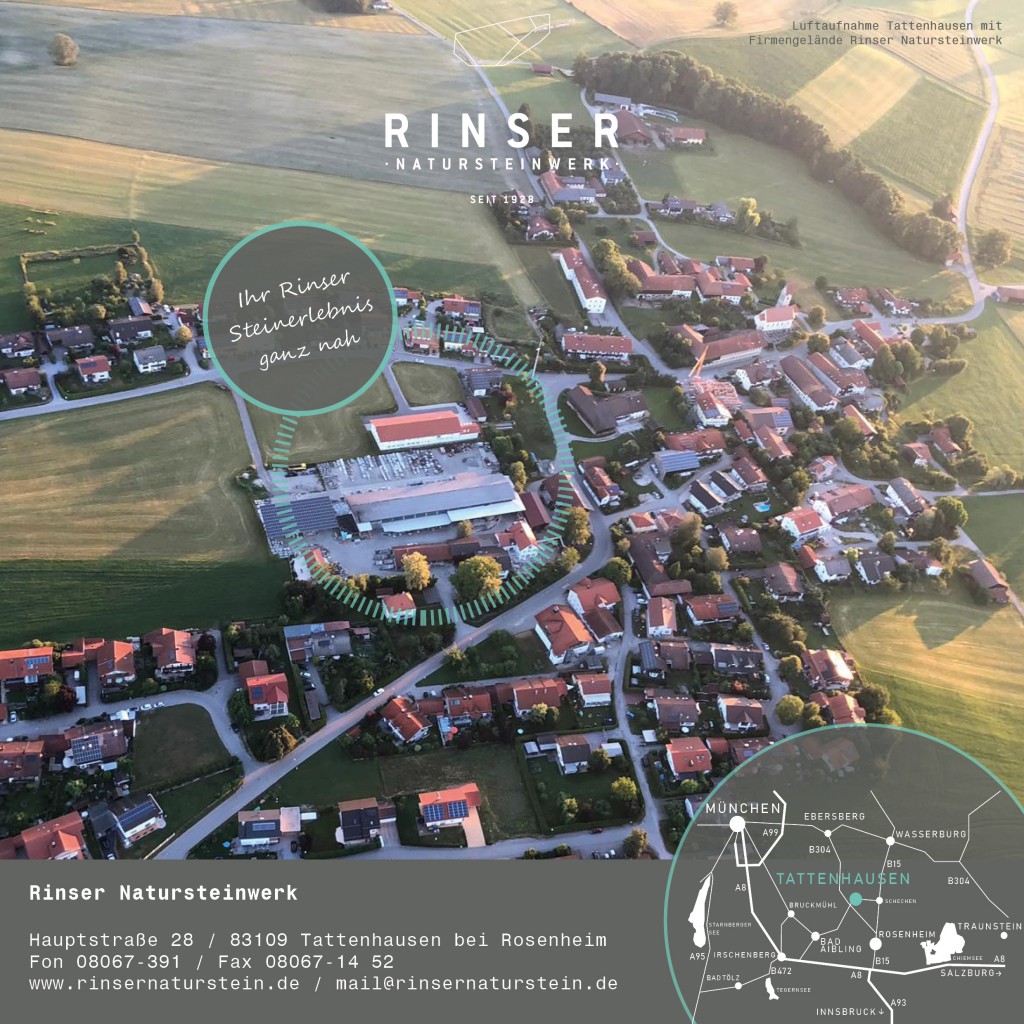 Luftaufnahme des Natursteinwerk Rinser in Tattenhausen.